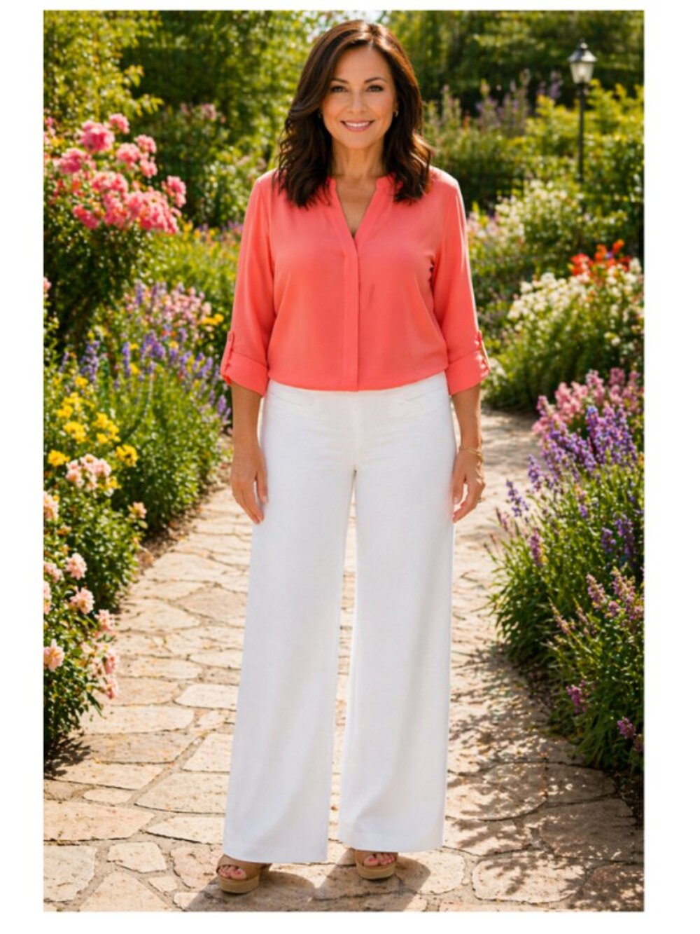 HUE XL White Wide Leg Pants Jeans Style U24229 Stretch Casual Chic Vacation Vibe